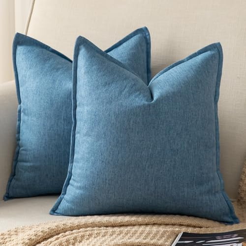 Yaertun 2er Set Leinen Reine Farbe dekorative Kissenbezug Moderne Kissenbezüge Schlafzimmer Sofa Wohnzimmer Dekokissen Bett Kissenhülle Sofakissen 50 x 50 cm Hellblau