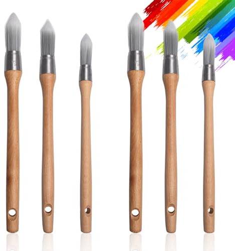 UTMACH 6 Pezzi Pennelli Rotondi Pennelli per Pareti Piccoli Pennello Verniciatura in Legno Pennello Pittura per Bordi Pennello a Punta Tonda con Manico per Decorazioni e Dipingere(15/18/21mm)