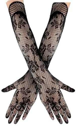VYIBPDY Netzhandschuhe Schwarz,Lange Spitzen Handschuhe für Damen Vintage Spitzen Brauthandschuhe für Hochzeit Oper Damen Accessoires