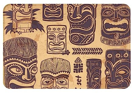 Toiyugd Fußmatte 40,6 x 61 cm Vintage Aloha Tiki Set, rutschfeste Fußmatte für Büroeingang
