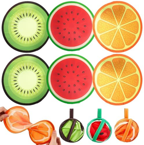 KOOKZ 6 Pieces Round Hand Fan Folding, Summer Folding Fan Fabric Foldable Fan Fruit Style, Portable Pop Up Fan Chinese Fan, Handheld Fan Folding Hand Fans for Wedding, Wall Decor Gifts
