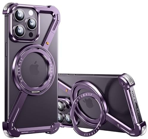 PANPHEN Minimalist Phone Case Compatible with iPhone 14 Pro Max, 360° Rotation Kickstand Aluminum Metal Frameless Design Bumper Z Case, Protective Shock Grade Shell, Purple