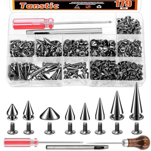 Tanstic Kit de pinchos y tachuelas de metal con forma de cono para árbol para bolsas de ropa, manualidades en cuero (negro pistola)