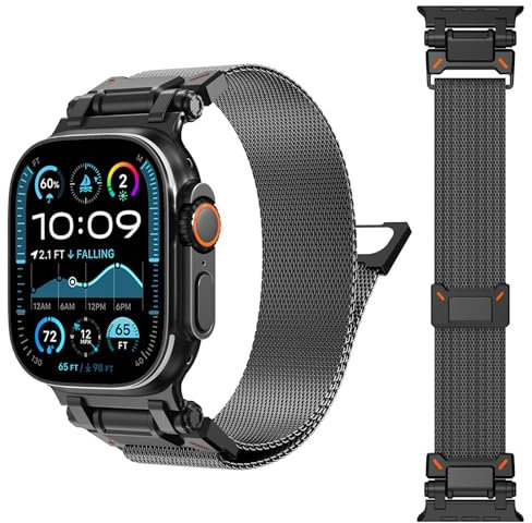Fullife Milanaise Cinturino compatibile con Apple Watch 49 mm, 46 mm, 45 mm, 44 mm, 42 mm (serie 3 2 1) uomo/donna, cinturino di ricambio in acciaio inox per iWatch Ultra 2/Ultra Series 10 9 8 7 6 SE