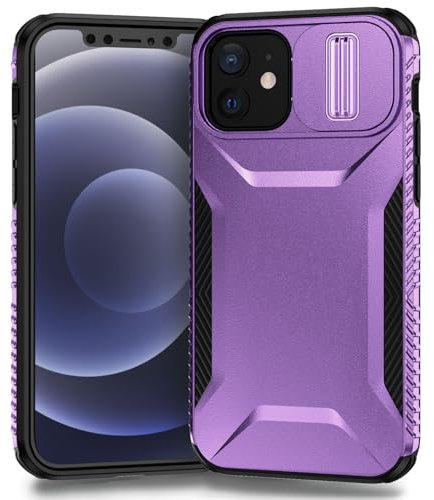 Yerebel Funda Protectora para iPhone 12 Mini, Funda para iPhone 13 Mini con Tapa Deslizante para Cámara, Resistente Militar Antideslizante a Golpes para iPhone 12 Mini Morado
