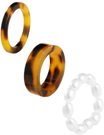 KGDUYC 3 Stück Harz Leopard Print Pearl Ring,breite stapelbar Knuckle Ring,Vintage Acryl-Ring,modischen Vintage-Schmuck,Party elegante handgemachte Geschenk für Frauen Männer Teenager Mädchen Jungen