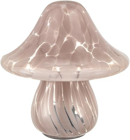 Baroni Home Lampe de Table en Verre à Piles, Lampe de Chevet et de Salon, Lampe de Bureau Design Moderne, 18x18x18 cm, Champignon Rose