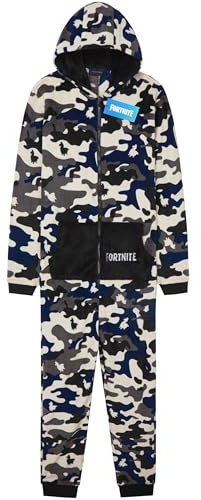 Get Trend Fortnite Onesie for Boys Teens 7-16 Years, Hooded Fleece Jumpsuit Pyjamas, Cosy PJs Loungewear, Gamer Gifts for Boys (13-14 Years, Cream Camo Fortnite)