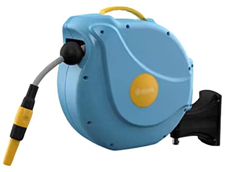 FLNOZAMZ Einziehbare Gartenschlauchtrommel, automatischer Gartenschlauchwagen, Wandhalterung und um 180 ° drehbare Halterung, ideal für die Gartenbewässerung (20m)