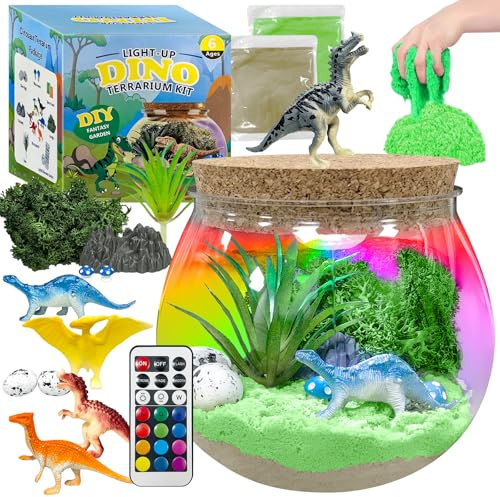 YATOSEEN Dinosaurier-Terrarium-Bausatz, Spielzeug für Kinder – DIY-Dinosaurier mit Licht, Geschenk für Jungen im Alter von 4, 5, 6, 7, 8–12 Jahren, mit mehrfarbigem LED-Licht und Fernbedienung