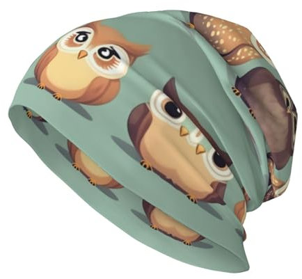 JEJEA Beanie-Mütze mit Cartoon-Eulen-Motiv, warm, gestrickt, weich, hautfreundlich, für Damen und Herren, Schwarz, Schwarz , Einheitsgröße