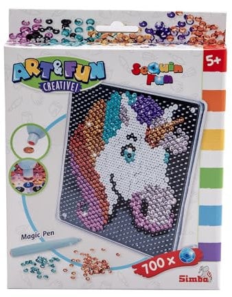 Simba Art und Fun Sequin Einhorn, Platte 18x18cm, 700 Sequins, Stift, ab 5 Jahre
