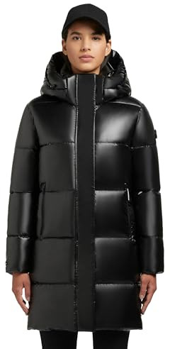 khujo Damen Wintermantel in glänzender Optik warmer wasserdichter Steppmantel lang mit abnehmbarer Kapuze Haya Shiny-YM XS-XXL