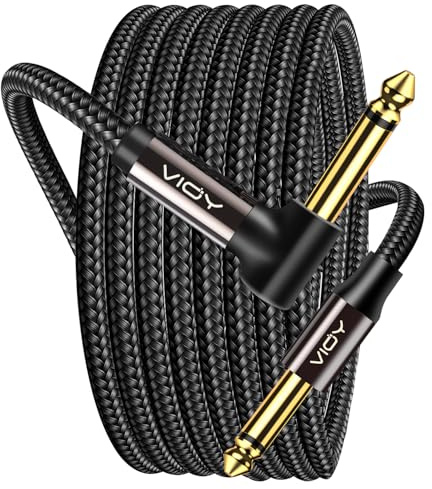 VIOY 6.35mm Guitar Cable 6M, 1/4 Inch TS Instrument Cord Right Angle | 90 degree plug, 24K gold-plated jack, nylon braided unbalanced mono audio cord for guitar, bass,mandolins and keyboard