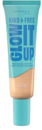 Rimmel Kind & Free, Glow It Up Moisturising Skin Tint, 010 Rose Ivory, Healthy Glow, Dewy Finish, Infused with Vitamin E and Aloe Vera, Soothes and Calms Sensitive Skin, All-Day Hydration, 30ml