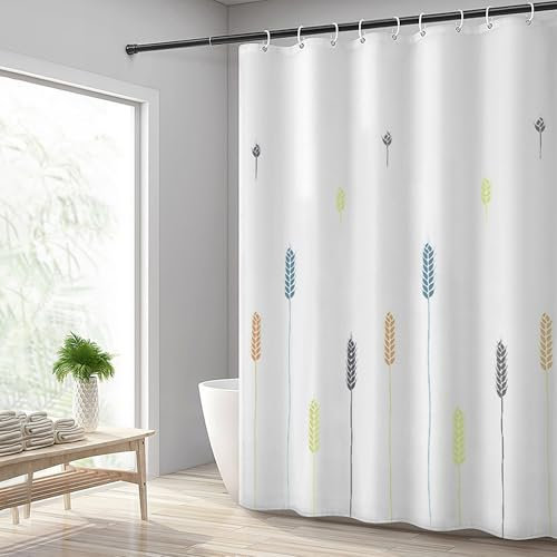 GRICOL Duschvorhang Wasserdicht Badvorhang aus Polyester Stoff Waschbar Bad Vorhang mit 12 Ringe für Dusche und Badewanne 180 x 180 cm Weiß