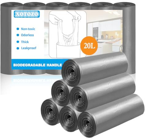20 Litre Bin Liners 120 Bags, 20L Pedal Bin Bags with Handle, Garbage Bags Wastebasket for Kitchen Toilet Bathroom Bedroom Office, 51x63 cm (Gray)