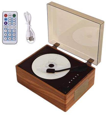 Portable CD Player Bluetooth with Speakers, Small Retro DVD Player with Remote Control, Supports USB/AUX/Type-C, Rechargeable Music Player, 3.5mm AUX Desktop CD Player for Home Office Decor (Brown)