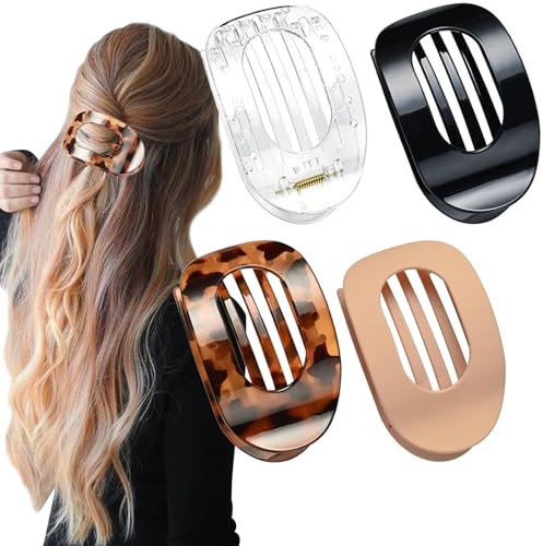 BelleVive 4 Stück Flache Haarspangen, französische Concord-Krallenspangen, gebogene, runde, flache Spangen für Frauen und Mädchen, Haarspangen mit starkem Halt für dickes, dünnes Haar