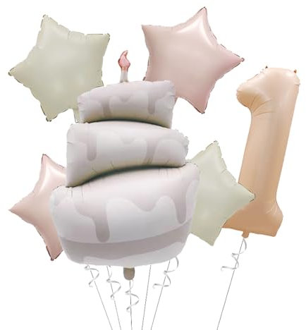 Ovanda 6 Stück Kuchen Geburtstagsdeko 1 Jahr, XXL Folienballon Happy Birthday Torten, Happy Birthday Deko, Luftballon Deko 1. Geburtstag, Torte Helium Ballon 1 für Mädchen Junge Kindergeburtstag Deko