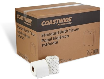 COASTWIDE 2-Ply Toilet Paper, Individually Wrapped Bath Tissue, 500-Sheets Per Roll, 96-Pack, White