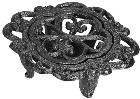 Sumnacon Heavy Duty Cast Iron Teapot Dish Warmer Stand Cups Heater Pot Trivet Stable with Tealight Holder Round, Black