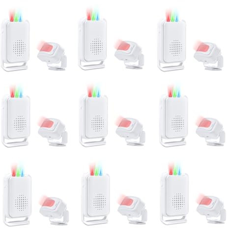 NineLeaf Wireless Motion Sensor Door Chime, Motion Sensor Doorbell, 918ft Long Range, Anti-the, 4-color LED light, 17 Music 5 Volume Levels, Easy Installation, for Shops, Offices,Home,9PK