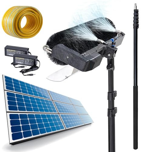 ZEEKYFOR Herramienta de Limpieza de Paneles Solares de 60 cm de Ancho, Cepillo de Limpieza de Paneles Solares y Kit de Poste Alimentado por Agua, máquina de Limpieza Fotovoltaica eléctrica,5.5m/18ft