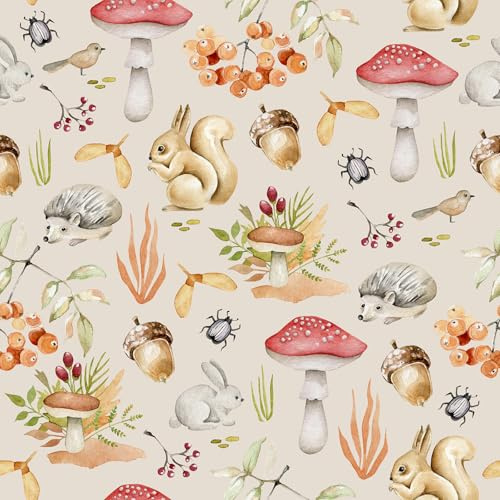 VaryPaper Cute Forest Animals Wallpaper Self Adhesive Mushroom Patterned Sticky Back Plastic 44.5cmx200cm Lining Paper for Shelf Drawers Kids Wallpaper for Bedroom Nursery Cupboards Furniture Wrap