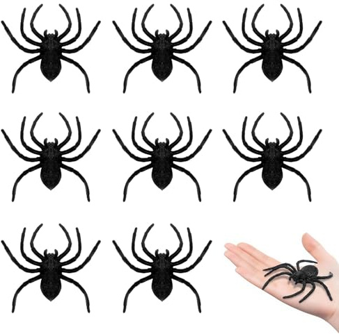 Muorruo 8 Stück Plastikspinnen, Spinnen Halloween Dekorationen, Halloween Spinne, Gefälschte Spinnen, Schwarze große Spinnennetz Dekoration, Realistische Streich Requisiten Schrecken