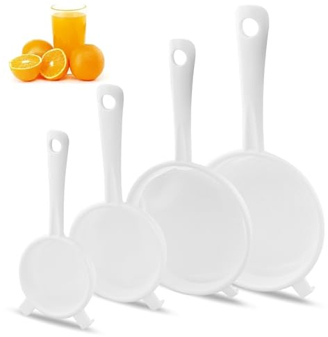 4 Pezzi Filtri in plastica con setacci, 8/10/14/18 cm Filtro Rete Fine,Filtro Ergonomico Alimenti, Biano Filtro a Rete in Nylon con Manico in Plastica,per Soia, Yogurt,Vino