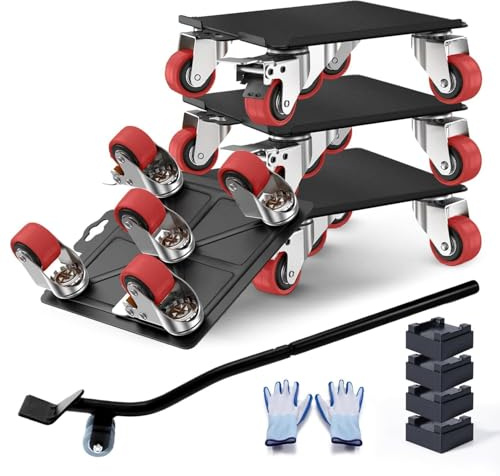 Sytopia Lot de 4 roulettes de transport pour meubles - Charge lourde - Avec tige d'extension et 4 roulettes pivotantes à 360° - Charge maximale de 1800 kg - Antidérapants - Pour armoire, canapé et