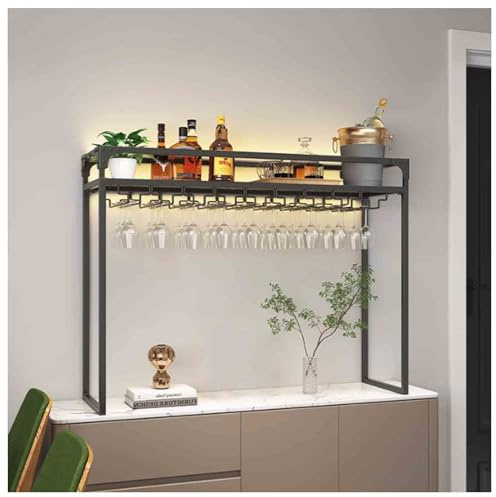 Freestanding Countertop Wine Rack with Glass Holder Tabletop Wine Storage for Kitchen Stylish Black Wine Bottle Holder Stand (65x30x80cm) Perfect for Home Bar Display