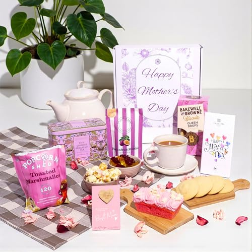 Mothers Day Hamper - Afternoon Tea Hamper Set for Mum & Tea and Biscuits Gift Set with Chocolate, Cake, Popcorn and Pocket Hug, Mothers Day Gift for Mum & Mother in Law Gifts