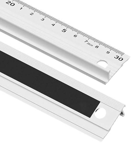 Weißes 30cm Metall Lineal, Multifunktionales Präzisions Aluminium Sicherheitslineal, für Messen, Schneiden, DIY