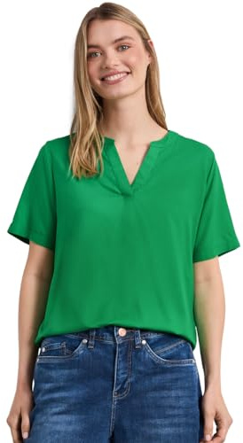 Street One Damen Blusenshirt in Unifarbe mit Split Neck