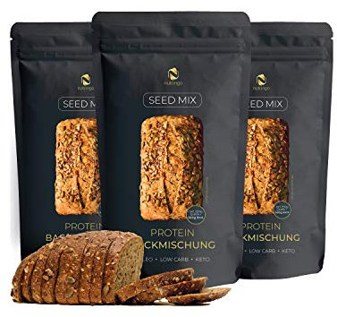 Keto Brot Backmischung Seed Mix 3er Pack. für 1,65 kg Brot | Eiweissbrot-Alternative | Ohne Getreide | Testsieger vergleich.org | Paleo | Glutenfrei | Low Carb | Ketogene Lebensmittel