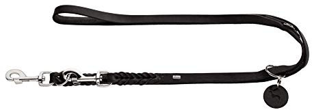 HUNTER verstellbare Führleine SOLID EDUCATION, Farbe: schwarz, Leder, geflochten, robust, weich, Größe: 13/250