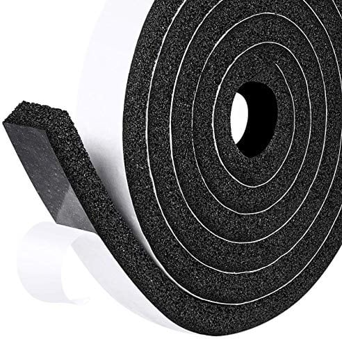 fowong Foam Weather Stripping, 25mm(Width) X 12mm(Thick), Open Cell Foam Tape Adhesive Rubber Strip Maximum Compression SoundProof (2 Rolls with Total 4m Long)