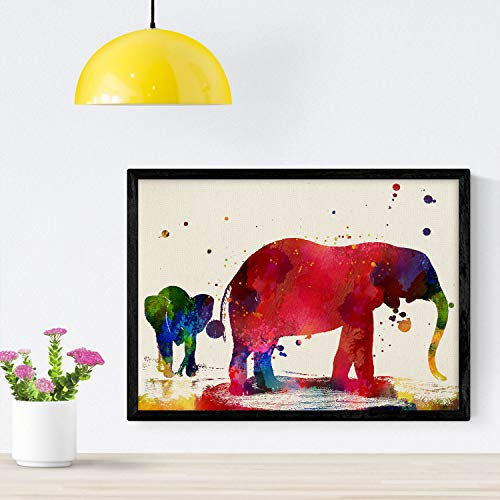 Nacnic Elefant-Plakat Vater und Sohn mit Aquarellentwurf. Mischen Sie mit Aquarell-Stylesheets für die Innendekoration. A4-Format