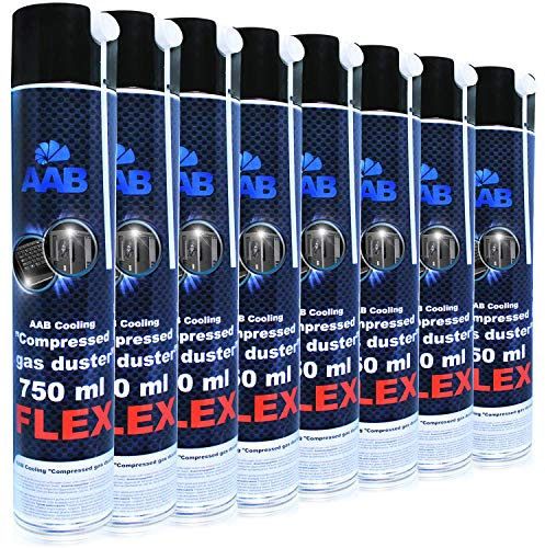 AABCOOLING Compressed Gas Duster FLEX 750ml - Wertpaket 8 Stück - mit Flexiblem Schlauch – Druckluft, Reinigungspray PC Duster, Luftdruckspray, Pressluft, PC Reiniger