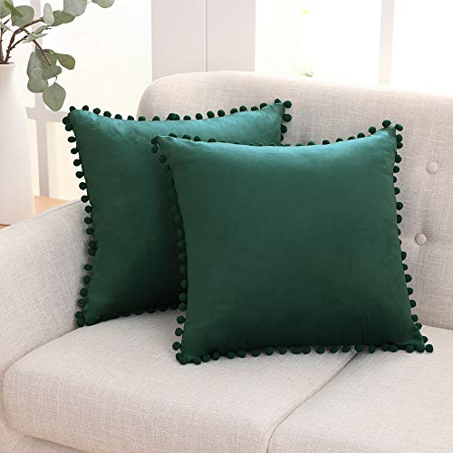 Deconovo Set of 2 Velvet Cushion Covers 40 x 40 cm Modern Design Fir Green