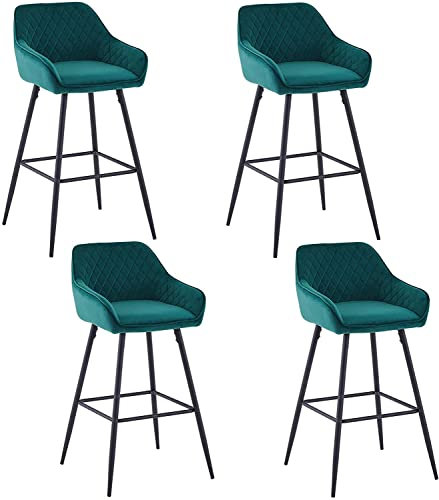 JaHECOME Barhocker Tresenhocker Bistrohocker 4er Set Samt-gepolsterte Barstühle mit Armlehne, modischer Hocker mit schwarzen Metallbeine für Küche, Bistro und Counter (grün, 4)