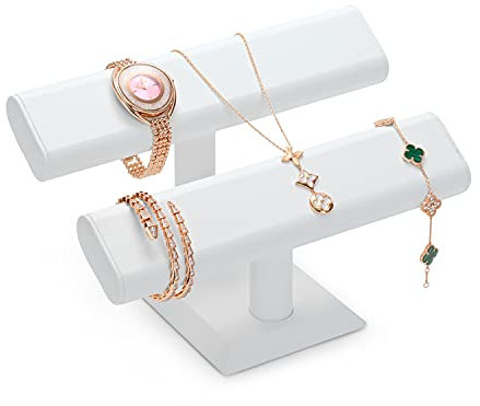 Oirlv Uhrenständer mit 2 Ebenen,Schmuckständer und Display für Armreif,Armband,uhr,und Armbänder(Weiß)