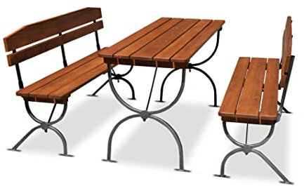 METRO Professional Bierzeltgarnitur, 3-TLG. Gartenmöbel Set, 1 Bier-Tisch 180 x 60 cm, 2 Bierbänke 180 x 36 cm, Klappbar, Braun/Silber