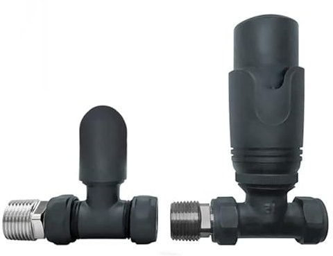 Radiator Valves for Central Heating (Pair) Lockshield TRV Controller (Anthracite TRV Straight Valves 15mm)