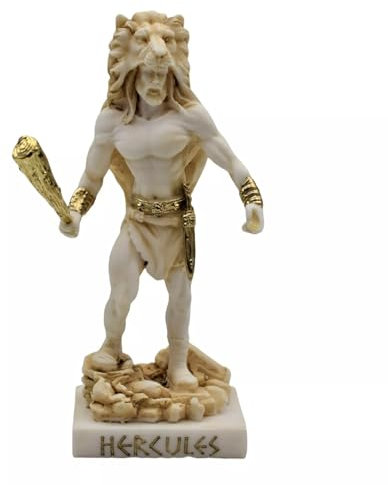 Herkules mit Fledermaus und Löwenkopf griechischer Halbgott Alabaster Statue Skulptur Figur 15,5 cm