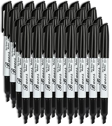Buecs Whiteboard-Stifte, Stifte Set, schwarz, 108 Stück, Keilspitze, Trockenpinsel, perfekt zum Schreiben auf Whiteboards, trocken abwischbare Tafeln