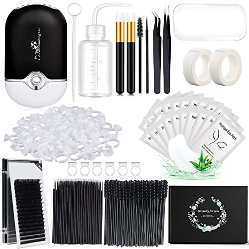 Wimpernverlängerung Set Professionell Lash Extension Kit 0.07D Curl 7-15mm Mix USB Wimpern Föhn Kieselgel Stirnpolster Eye Gel Patch Pinzette Tape Wimpernbürsten Mikrobürsten Waschflasche
