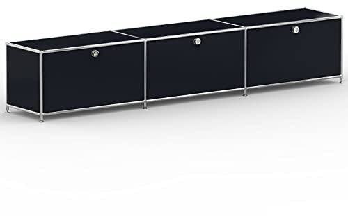 SYSTEM8X TV Lowboard 01003 Graphitschwarz 227x40x43cm - Modernes Chrom Design mit 3 Klappen, Stellfüße - Für Wohnzimmer, Büro, Praxis